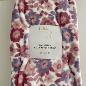 Luna + Star 60x70” PINK PURPLE FLOWERS Cozy Plush Reverse Faux Fur Throw Blanket